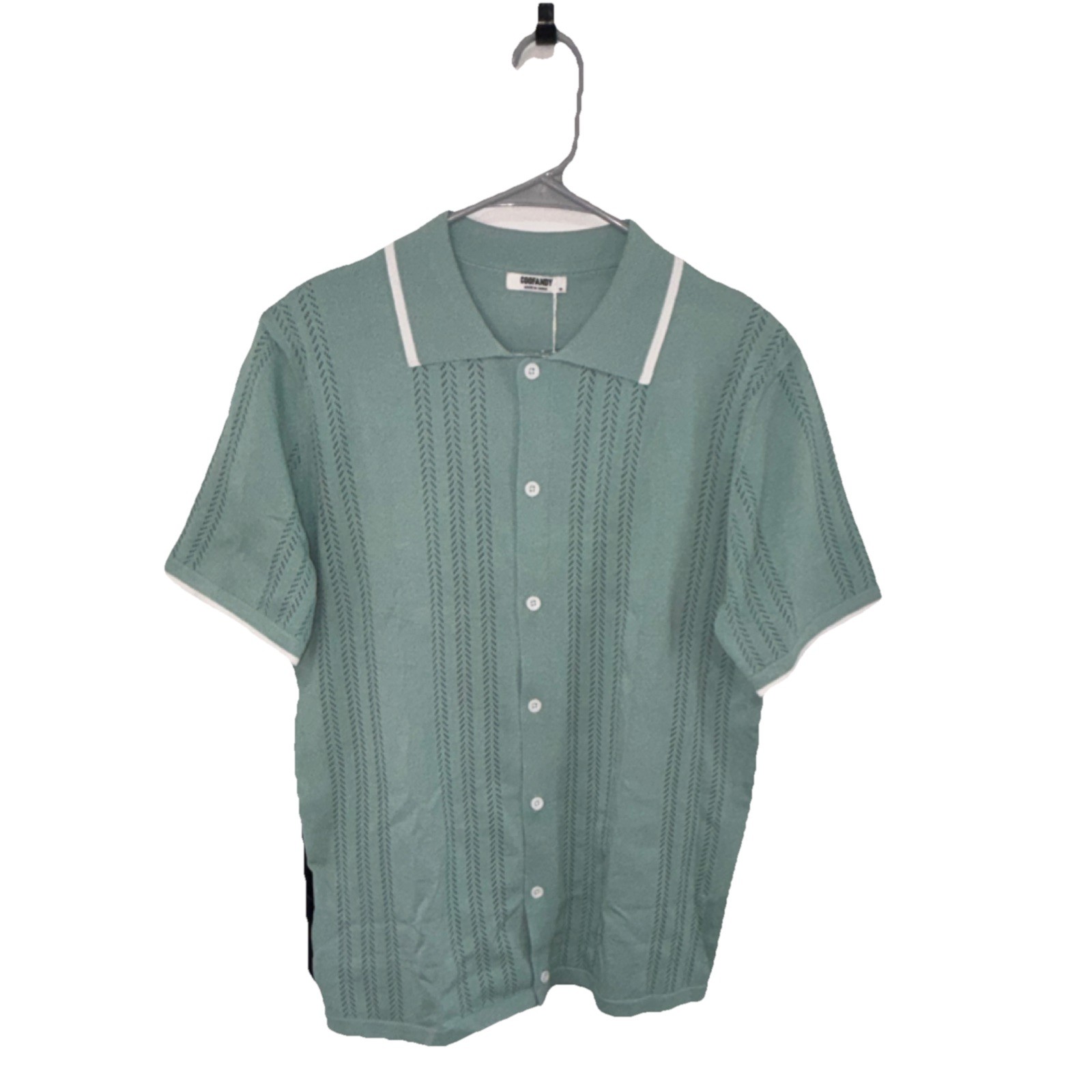 COOFANDY Knit Shirt (Short Sleeve, Button-Up, Green, Textured, Size M)