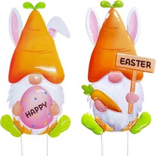 2 Pcs Easter Decorations Yard Stakes Sign, 23 Inch Metal Bunny Egg Orange