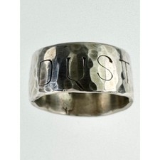 Hammered Sterling 925 Silver Ring Wide Unisex Band USA Size 10.75 - 11