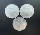 Lot of 3 -  2006, 2007, 2008 American Silver Eagles 1 oz. each 99.9% Silver