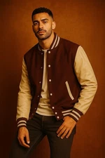 Wool Varsity Real Leather Sleeves Baseball Jacket Letterman College Jacket