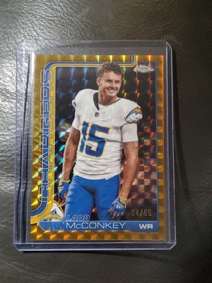 Ladd McConkey 2025 Topps Chrome Gold Geometric SP Image Variation /50 Chargers