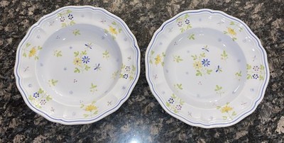 2 Vtg c1970 LC LONGCHAMP France Hand Painted PRINTEMPS Rimmed 8.75  Soup Bowls