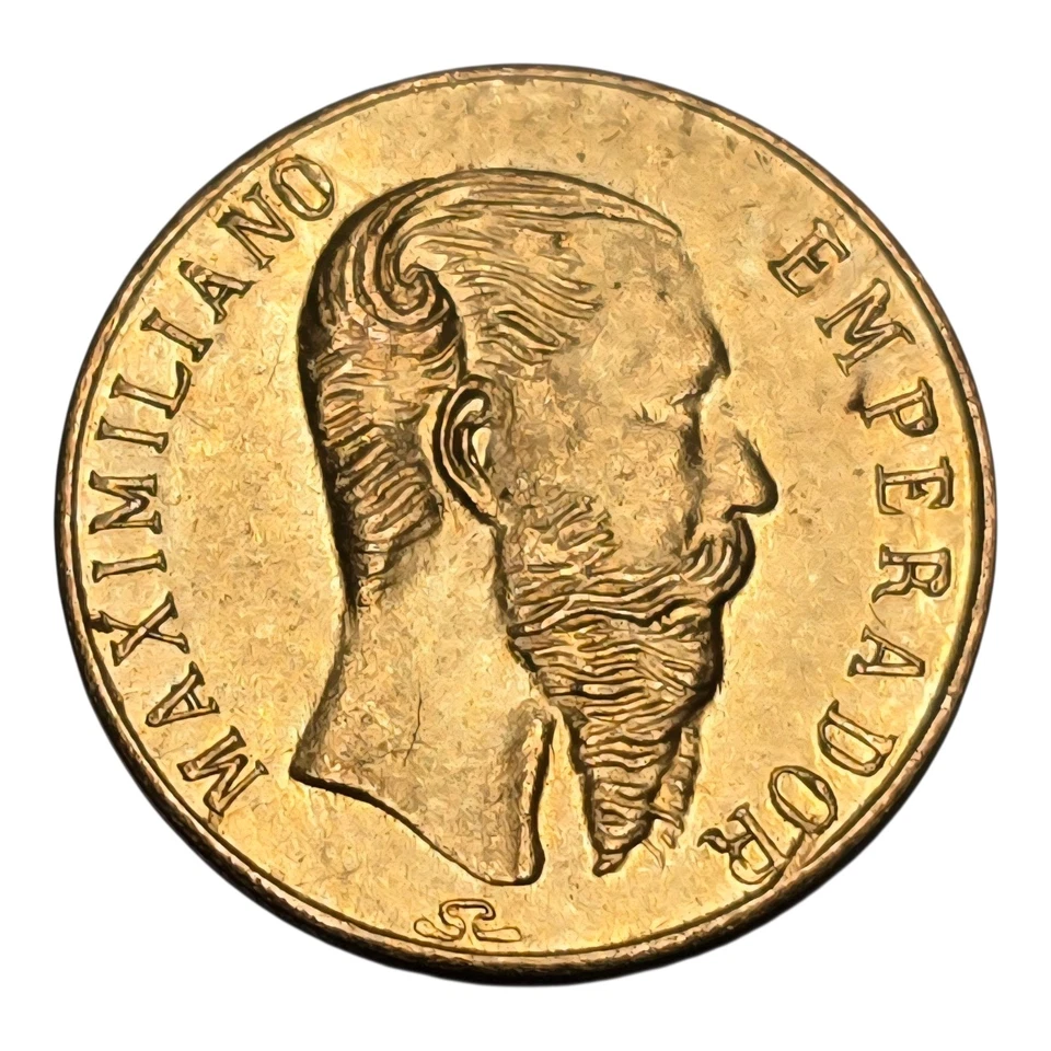Mini moneda de oro Maximiliano 1865 B México ORO SÓLIDO 22K 0,5 g Foto 2 de 4