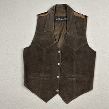 Vintage Suede Leather Vest Brown Western Cowboy Men's Large Ranchwear