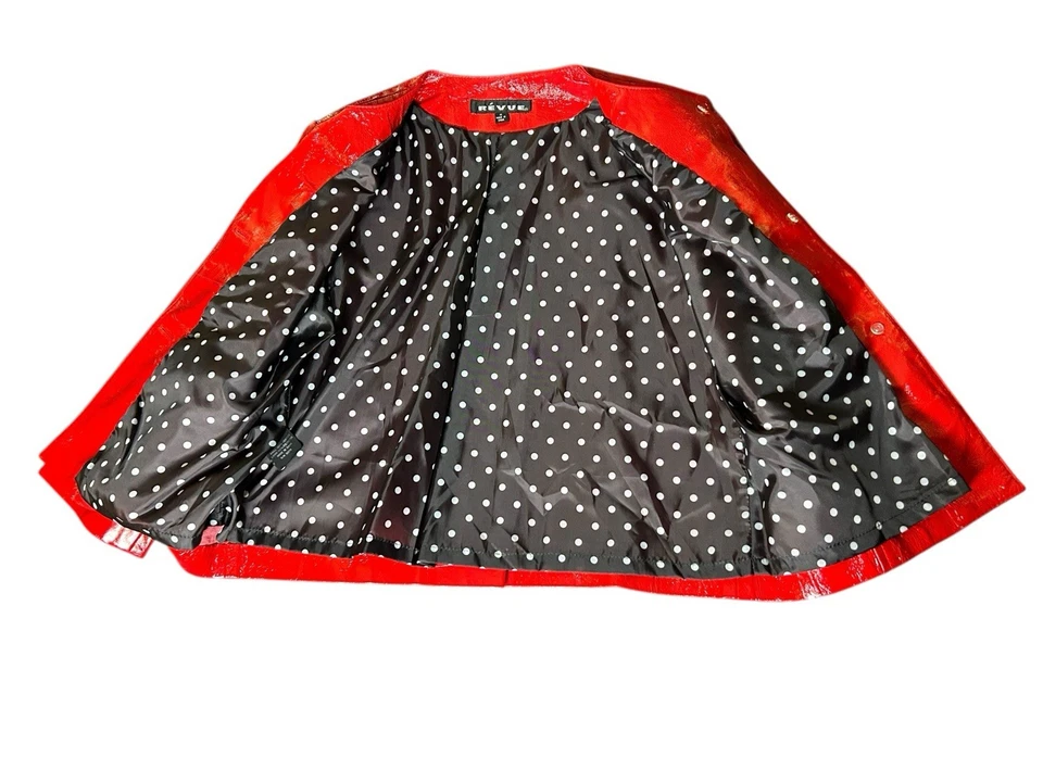 NWT Vtg Revue A-line Patent Leather Jacket Size Medium Red Polka Dots Crop READ - Image 4 of 4
