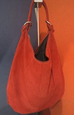 Borse in Pelle Red Suede Slouch Hobo Shoulder Bag Large Genuine Leather, Italy