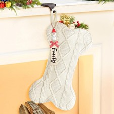 Dog Christmas Stocking White Cable Knit Stockings with Name Tags,Personalized