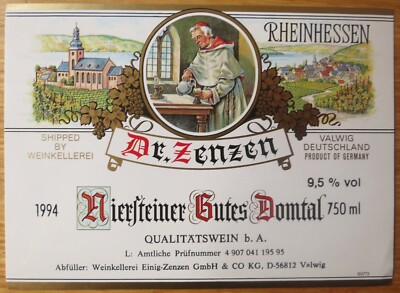 Wine labels GERMANY DR ZENZEN Nierjteiner Gutes Domtal W Einig Z wine labels