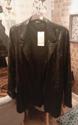 BEAUTIFUL Yours BLACK SEQUIN JACKET size 22 BNWT Blazer Party