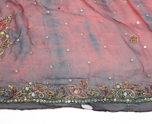Sushila Vintage Tie-Dye Scrap Dupatta Pure Chiffon Hand Beaded Floral Long Stole - Picture 8 of 13