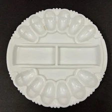 LE Smith White Deviled Egg Plate Tray Platter Pineapple Milk Glass Plate Heavy