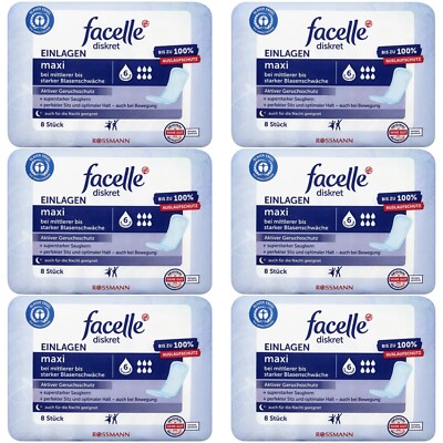 6 x 8 Stück (Einlagen) | facelle diskret Hygiene-Einlagen Maxi Saugstärke 6