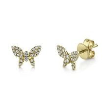 Diamond Butterfly Earrings Studs 14K Yellow Gold Round Natural Children Adults