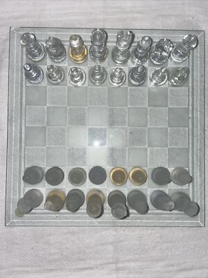 SCHACHBRETT AUS GLÄNZENDEM GLAS GESELLSCHAFTSSPIEL 25 CM X 25 CM MIT ERSATZTEILEN