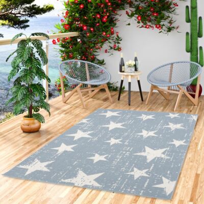 In & Outdoor Teppich Flachgewebe Marbella Blau Sterne
