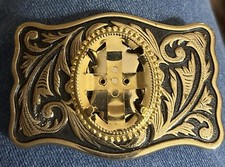 Gold Western Swirl Leaves Belt Buckle Ready For Your Stone Excellent Shape