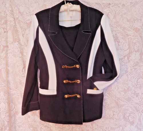VTG. Black & White Cache' Designer Skirt Suit ~ sz 10 ~EXCELLENT~ FREE SHIP~ - Picture 2 of 9