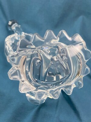Vintage Mid-Century Crystal Danish Art Glass Lion Bowl Trinket Dish Pipe Holder
