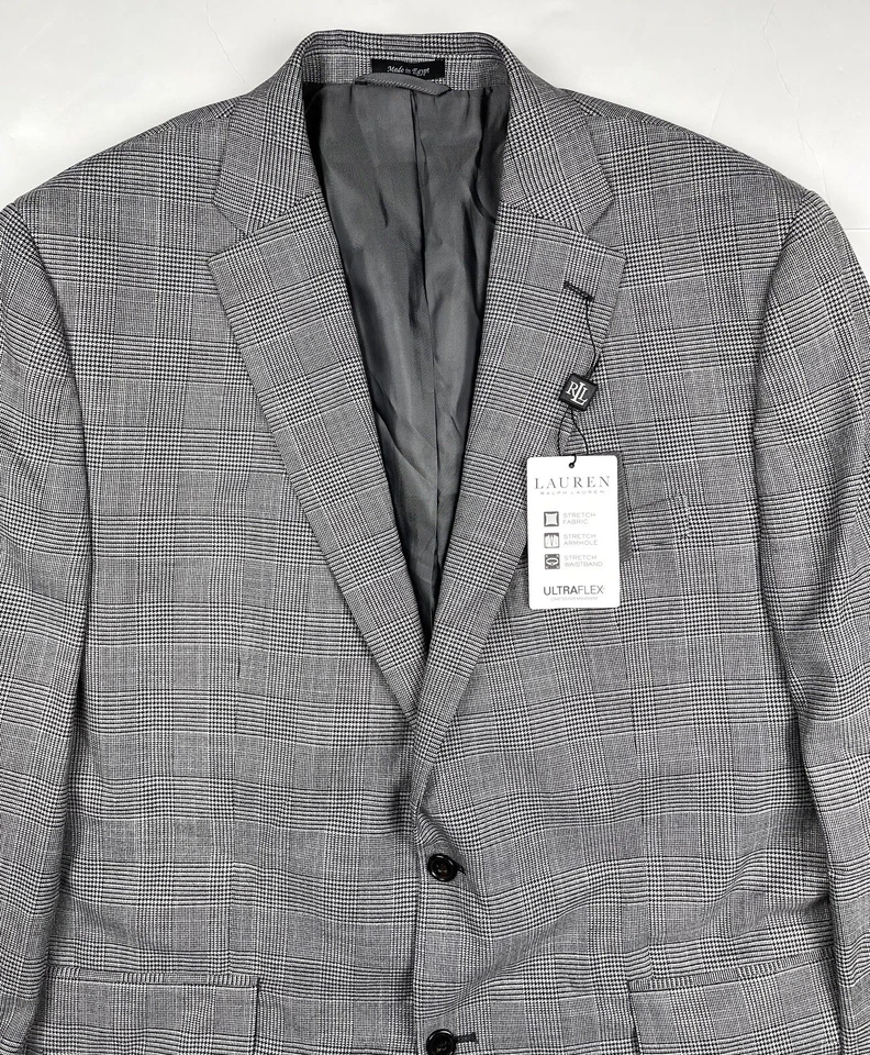 Jaqueta LAUREN RALPH LAUREN Classic-Fit UltraFlex lã preta xadrez esporte 42L - Imagem 2 de 4