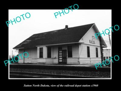 OLD POSTCARD SIZE PHOTO OF SUTTON NORTH DAKOTA THE RAILROAD DEPOT c1960