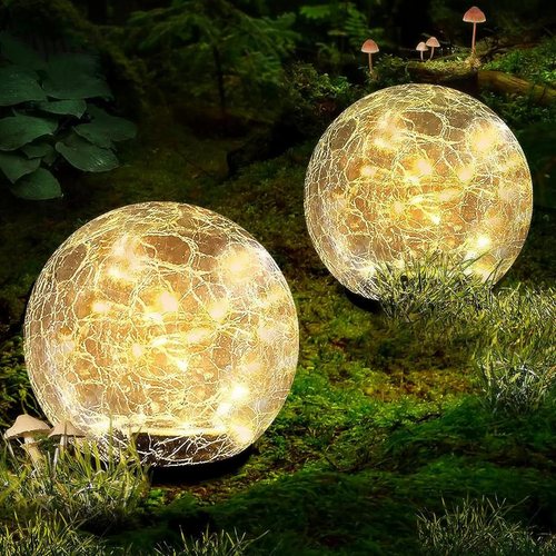 Garden Solar Ball Lights Outdoor Waterproof, 80 LED Cracked Glass Globe Solar Po
