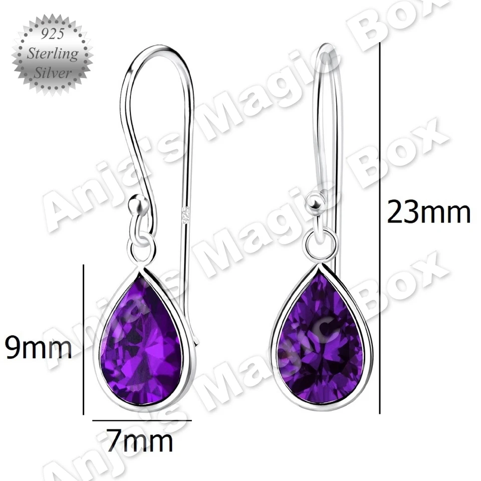925 Sterling Silver Amethyst Cubic Zirconia Hook Earrings February Birthstone UK - Image 2 of 4