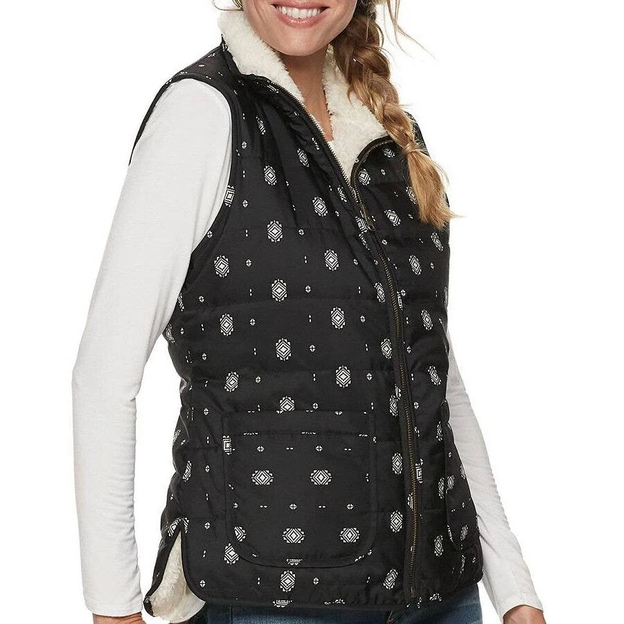 Gilet tampon et polaire réversible Sonoma Goods For Life fermeture éclair complète noir et blanc L
