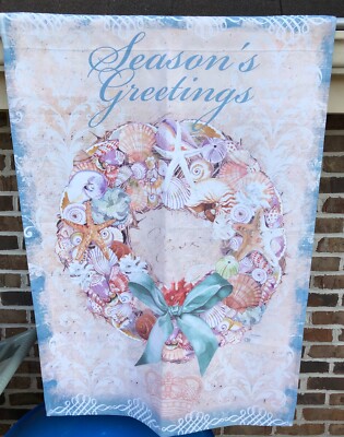 Seasons Greetings Yard Flag Shell Starfish Wreath Shawn Jenkins Beach Christmas 