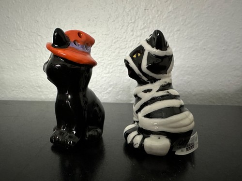 Cat Salt Pepper Shakers Halloween Witch Mummy SP New Table Decoration Black - Picture 2 of 8