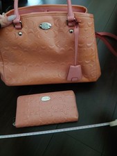 COACH Women's Leather Tote Bag and Wallet Set Brown Authentic Used Excellent Co