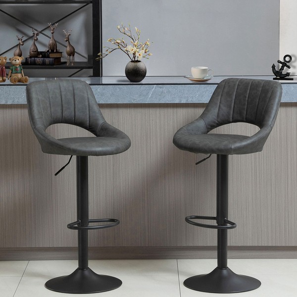 Homcom Barhocker-Set, 2 Hocker, KüChenhocker, Lederoptik, Drehbar Mit FußStüTze-image