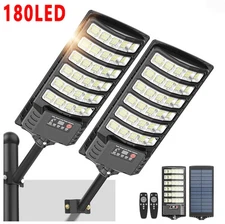180LED Super Bright Commercial Solar Street Light Outdoor Road Dusk to Dawn Lamp