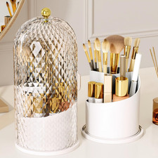 Makeup Brush Holder with Lid 360 Rotating Organizer Diamond Pattern Waterproof