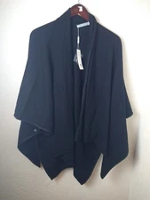 NWT IN Brand Cashmere Black Poncho Cape Women's Luxury Elegant One Size Buttons