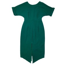 Asos Wiggle Midi Dress Womens 4 Forest Green Dolman Sleeve Front Slit V Cut Back