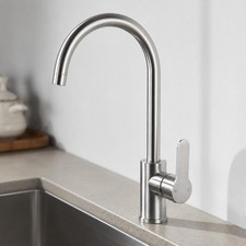 Kitchen Sink Mixer Tap Mono Lever Chrome Swivel Spout Faucet Stainless Steel Tap