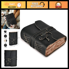 Vintage Leather Journal with Deckle Edge Paper - Handmade Black Notebook - 10x7