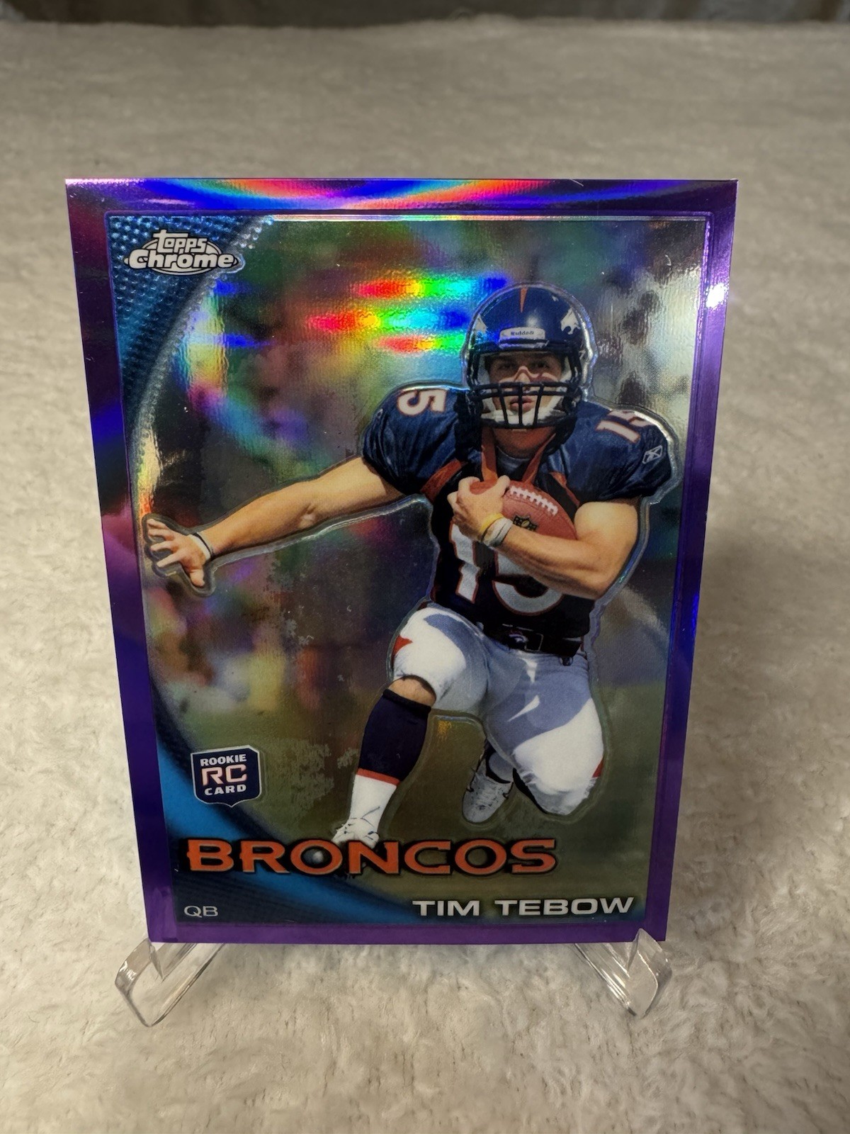 2010 Topps Chrome Tim Tebow Rookie C100 Purple Refractor /555 – Broncos