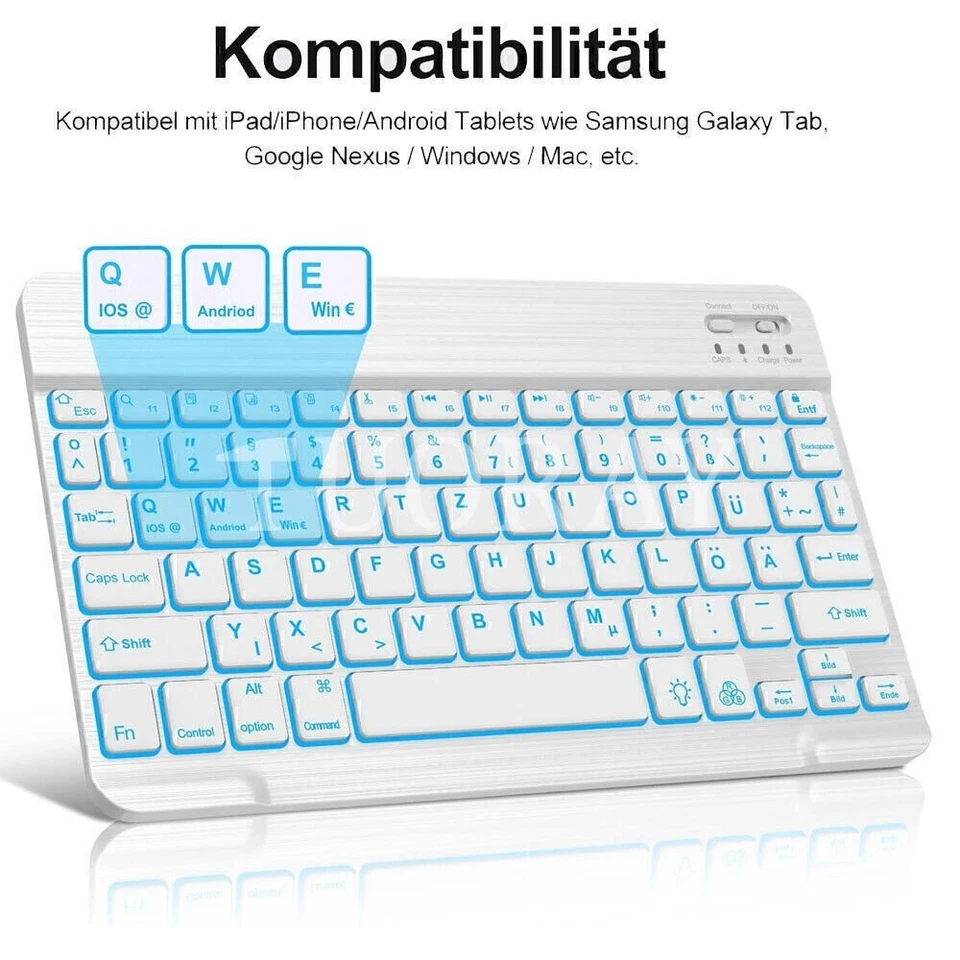 QWERTZ Bluetooth-Tastatur Beleuchtet Maus für iPad Android & Windows IOS Tablet - Bild 3 von 4