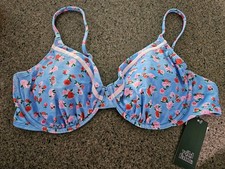 NWT Shade Shore Bikini Blue Floral Top Bathing Suit Swimwear M