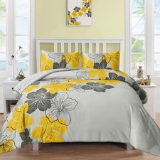 Floral Duvet Cover Set Queen Yellow Floral Pattern Comforter Cover Elegant Flowe