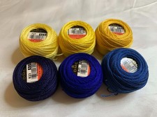 lot of 6 DMC 116 8 Perle Cotton Thread Balls, Size 8 brand new blue  yellow 481