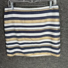 New J. Crew Skirt Women 6 White Striped A-Line Short Zipper Cotton Lined Casual
