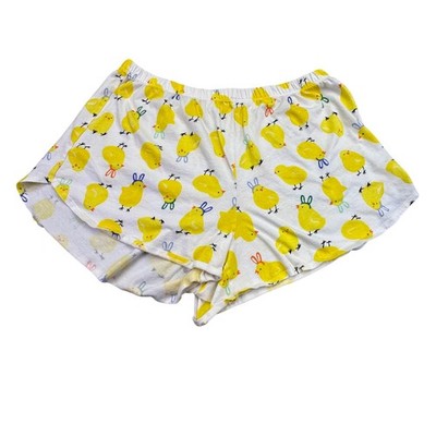 Easter Pajama Shorts Women's Medium White Yellow Chick Sleep Lounge PJs Cozy