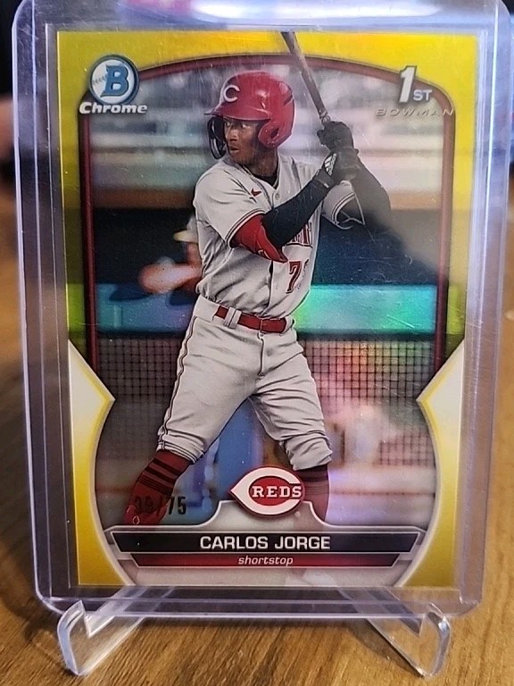 2023 BOWMAN CHROME CARLOS JORGE 1ST BOWMAN TRUE YELLOW REFRACTOR #39/75 #BCP-120