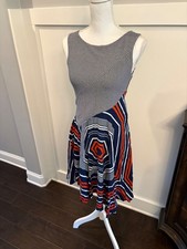 Anthropologie Women's Dress Sleeveless Fit & Flare Striped Size XS Navy Orange