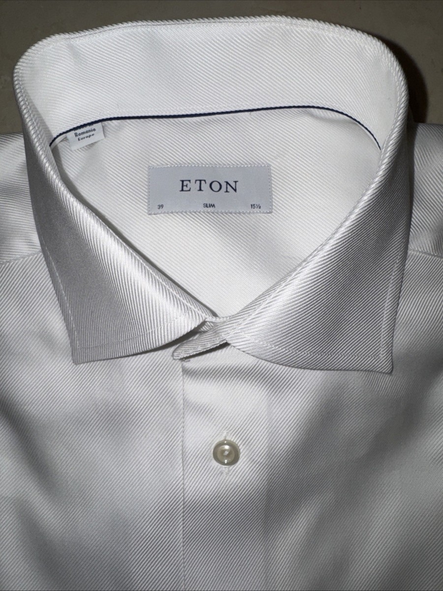 ETON MENS WHITE PREMIUM COTTON TWILL LUXURY SLIM-FIT DRESS SHIRT 15.5/34  $270