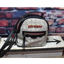 Betsey Johnson Polka Dot Mini Backpack Black White Floral Lining Scallop Trim