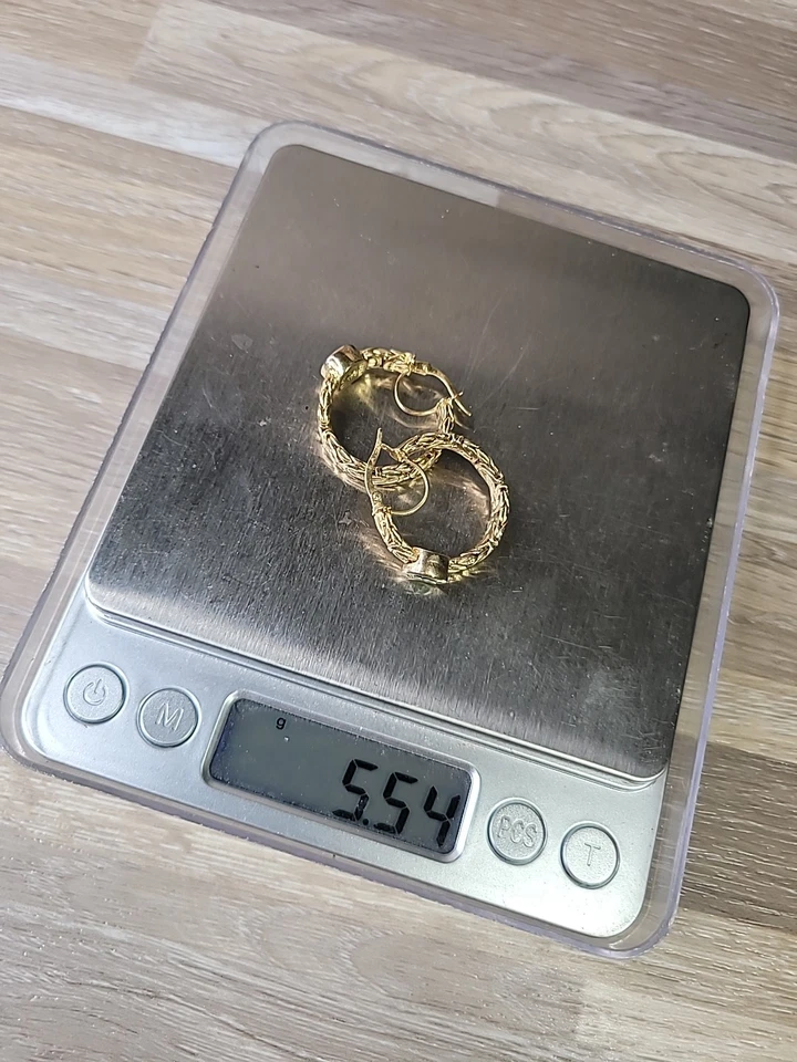 Designer Gold Vermeil Sterling Silver & Peridot 1" Pierced Hoop Earrings! 11 - Image 3 of 4